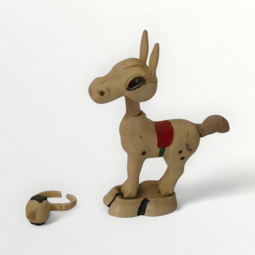 282 - 1950's Gantoy celluloid puppet donkey with magnetic turnip, that when presented to him either turns ... 