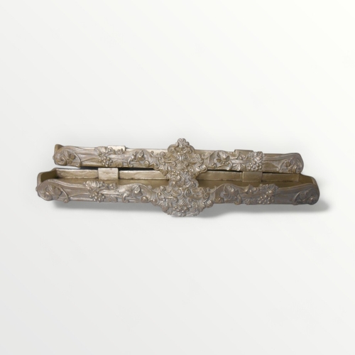 292 - A pair of silver finished wall hanging, decorative, shelf brackets. 63cm wide, 13cm deep. Shipping g... 