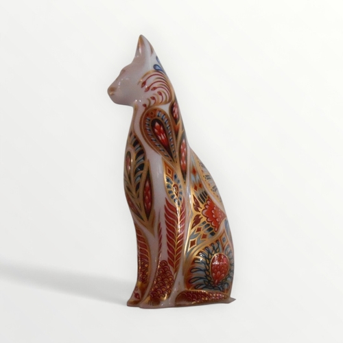 363 - Royal Crown Derby seated 'Siamese Cat' paperweight with silver button, 13.5cm high. Shipping group (... 