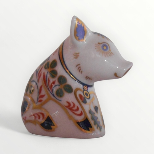 364 - Royal Crown Derby 'Piglet' paperweight with gold button, 6cm high. Shipping group (A).