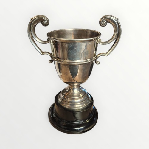 63 - A heavy silver trophy cup, hallmark for Birmingham, nett weight 531g excluding  display pedestal. Sh... 