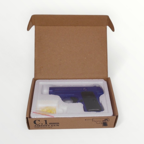 121 - As new Airsoft C.1 pistol 6mm with ammo, boxed. Shipping group (A).