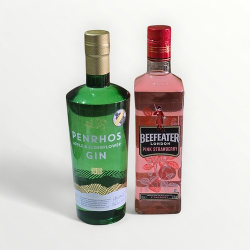 18A - Two bottles of gin; Penrhos Apple and Elderflower (1) and Beefeater Pink 1L (1). Shipping group (A).