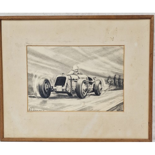49 - a Rare Hand Drawn Pencil Sketch of a 1930's Austin Racing car, signed by artist. H.D  Dammers. A ski... 