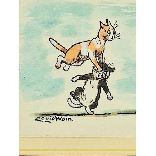 50 - Louis Wain (1860-1939) Original Print of Cats Circa 1900, 'Over' Hand Finished with watercolour, F&G... 