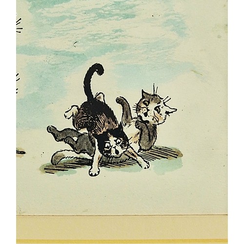 50 - Louis Wain (1860-1939) Original Print of Cats Circa 1900, 'Over' Hand Finished with watercolour, F&G... 