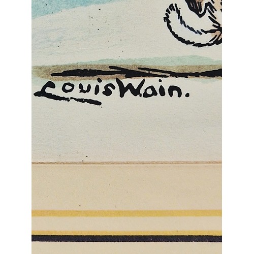 50 - Louis Wain (1860-1939) Original Print of Cats Circa 1900, 'Over' Hand Finished with watercolour, F&G... 