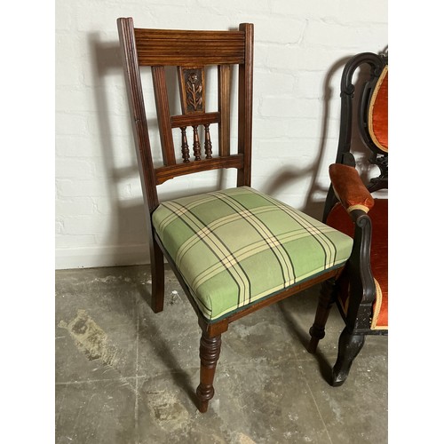 480 - Three Victorian Chairs - A recovered Dining Chair (Loose Joints), a chippendale style carver chair a... 
