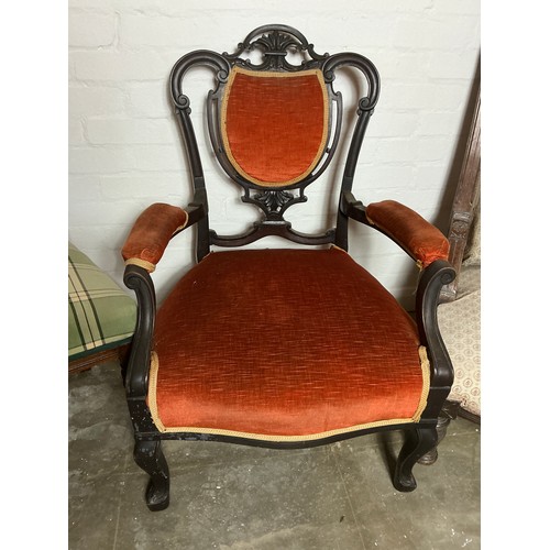 480 - Three Victorian Chairs - A recovered Dining Chair (Loose Joints), a chippendale style carver chair a... 