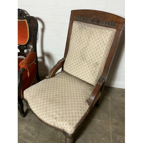 480 - Three Victorian Chairs - A recovered Dining Chair (Loose Joints), a chippendale style carver chair a... 