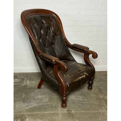 482 - Victorian Button Back Chair - high backed low armed chair with distressed button leather work

Colle... 