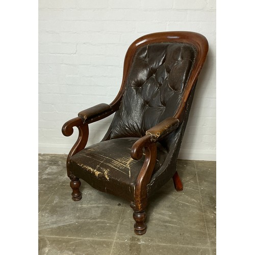 482 - Victorian Button Back Chair - high backed low armed chair with distressed button leather work

Colle... 