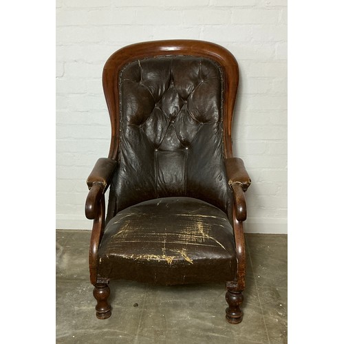 482 - Victorian Button Back Chair - high backed low armed chair with distressed button leather work

Colle... 