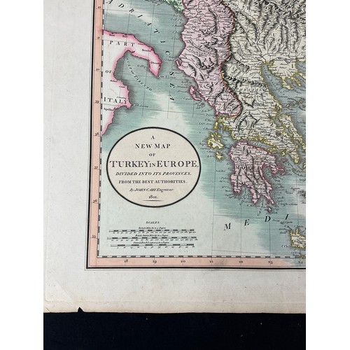 18 - A New Map of Turkey in Europe divided into its Provinces circa 1801 - Engraved and Published by John... 