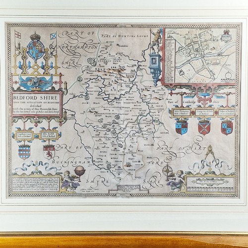 36 - Bedfordshire County Map By John Speed - Hand Coloured plate by John Speed  published in The Theatre ... 