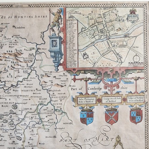 36 - Bedfordshire County Map By John Speed - Hand Coloured plate by John Speed  published in The Theatre ... 