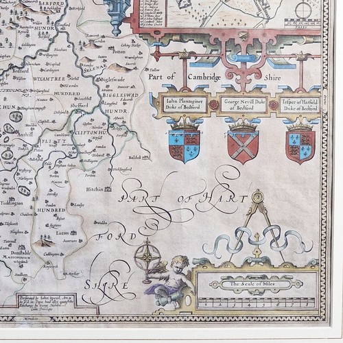 36 - Bedfordshire County Map By John Speed - Hand Coloured plate by John Speed  published in The Theatre ... 