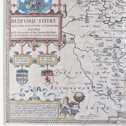 36 - Bedfordshire County Map By John Speed - Hand Coloured plate by John Speed  published in The Theatre ... 
