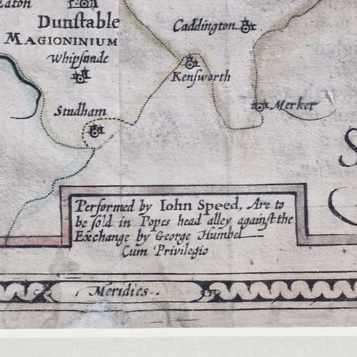 36 - Bedfordshire County Map By John Speed - Hand Coloured plate by John Speed  published in The Theatre ... 