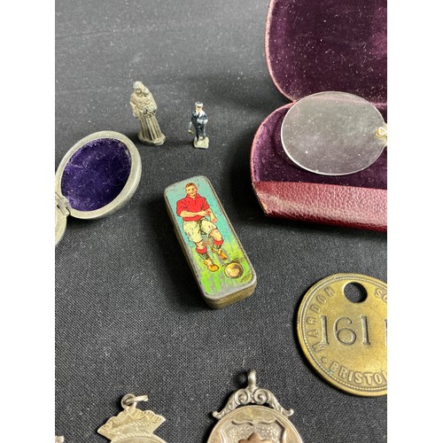 18 - Collection of Football Medals - together with a pocket compass, cased reading glasses and a minors t... 