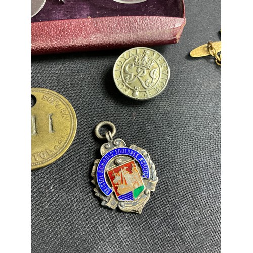 18 - Collection of Football Medals - together with a pocket compass, cased reading glasses and a minors t... 