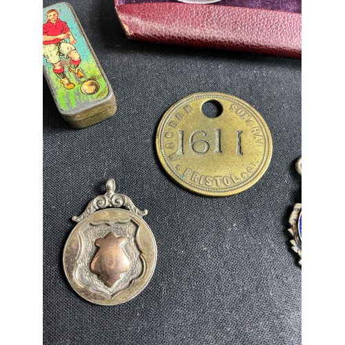 18 - Collection of Football Medals - together with a pocket compass, cased reading glasses and a minors t... 