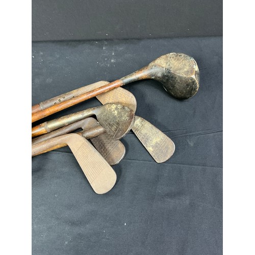 22 - Six Hickory Shaft Golf Clubs - Mixed makes including Marriot. good conditon in canvas bag

Collectio... 