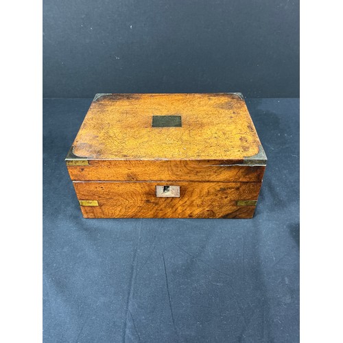 26 - Rosewood Writing Slope and a cigar box - a rosewood and brass bound writing slope, in need of some r... 