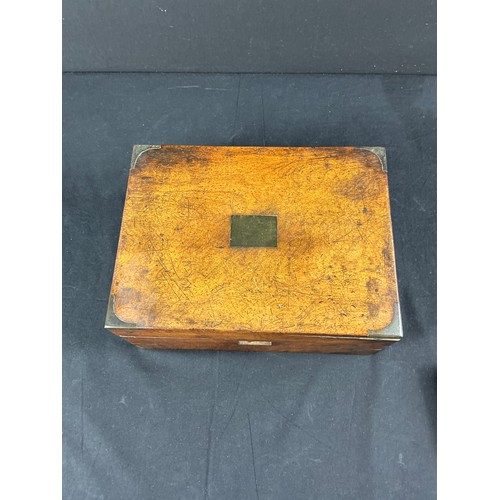 26 - Rosewood Writing Slope and a cigar box - a rosewood and brass bound writing slope, in need of some r... 