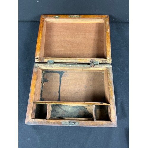 26 - Rosewood Writing Slope and a cigar box - a rosewood and brass bound writing slope, in need of some r... 