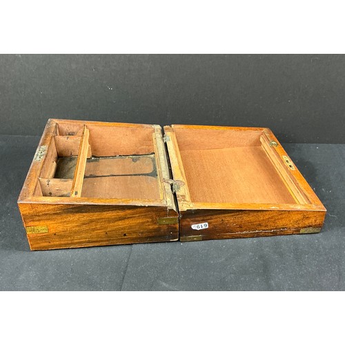 26 - Rosewood Writing Slope and a cigar box - a rosewood and brass bound writing slope, in need of some r... 