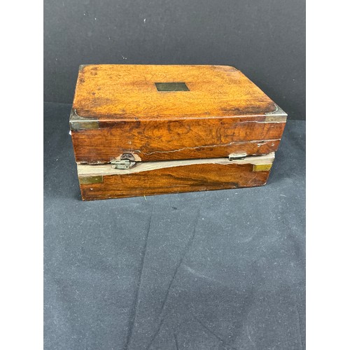 26 - Rosewood Writing Slope and a cigar box - a rosewood and brass bound writing slope, in need of some r... 