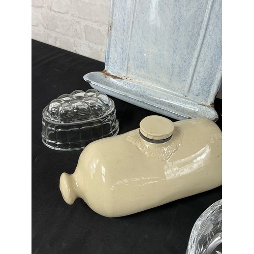 34 - French Enamel Drip tray - together with a wall tile and glass bottles

Postage Band B