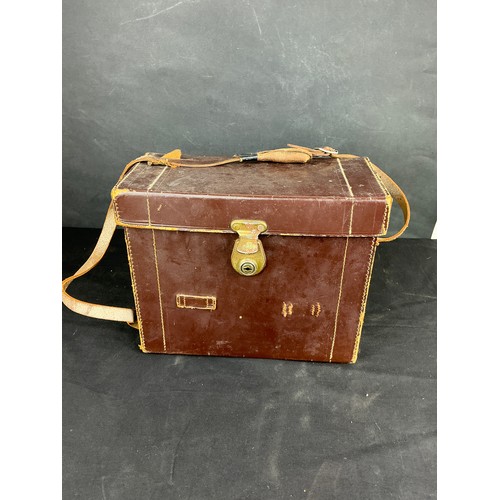 35 - Leather Carry Case - hard framed carry case/camera bag with leather strap, working catch. 29 x 15 x2... 