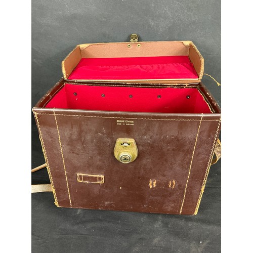35 - Leather Carry Case - hard framed carry case/camera bag with leather strap, working catch. 29 x 15 x2... 