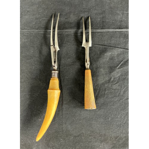 60 - Silver Collared Carving Fork - One silver collared, bone handled fork together with another non coll... 