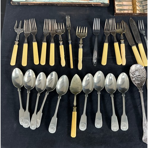 61 - Collection of Silver Plate and Stainless Steel - small group of cutlery, a biscuit barrel and two tr... 