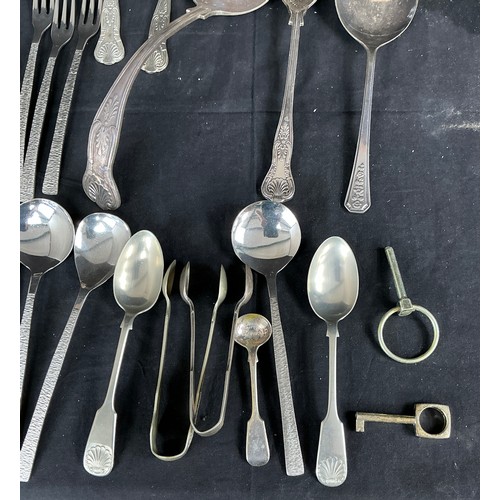 61 - Collection of Silver Plate and Stainless Steel - small group of cutlery, a biscuit barrel and two tr... 