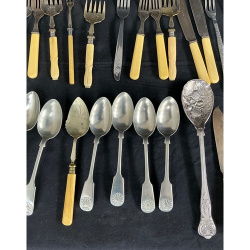 61 - Collection of Silver Plate and Stainless Steel - small group of cutlery, a biscuit barrel and two tr... 