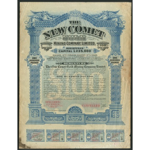 209 - South Africa: New Comet Gold Mining Co. Ltd., specimen debenture for £100, 1898, large format piece ... 