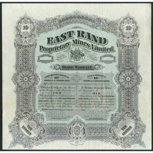 187 - South Africa: East Rand Proprietary Mines Ltd., specimen warrant for 10 shares, 19- (circa 1905), la... 