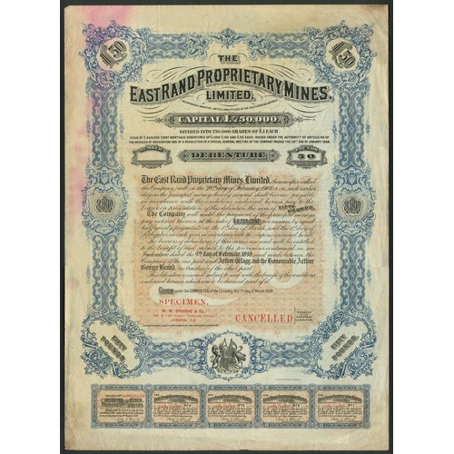 189 - South Africa: East Rand Proprietary Mines Ltd., specimen debenture for £50, 1898, large format, blue... 