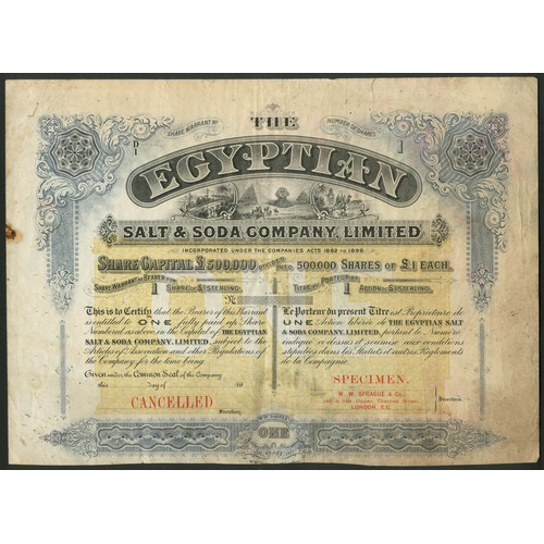 143 - Egypt: Egyptian Salt & Soda Company Limited, specimen certificate for 1 share of £1, 19- (circa ... 