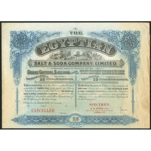 145 - Egypt: Egyptian Salt & Soda Company Limited, specimen certificate for 25 shares of £1, 19- (circ... 