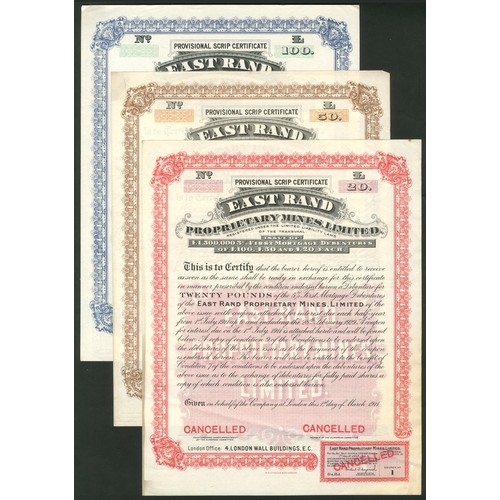 186 - South Africa: East Rand Proprietary Mines Limited, set of 3 Provisional Scrip certificates, for £20,... 