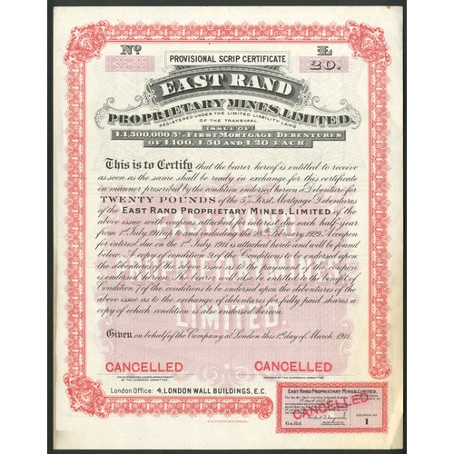 186 - South Africa: East Rand Proprietary Mines Limited, set of 3 Provisional Scrip certificates, for £20,... 