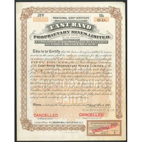 186 - South Africa: East Rand Proprietary Mines Limited, set of 3 Provisional Scrip certificates, for £20,... 