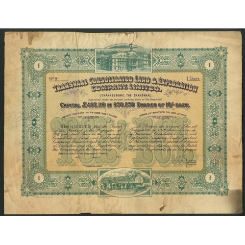 225 - South Africa: Transvaal Consolidated Land & Exploration Co. Ltd., 1 share, 19- (circa 1925), cap... 