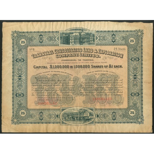 227 - South Africa: Transvaal Consolidated Land & Exploration Co. Ltd., 25 shares, 19- (circa 1905), c... 