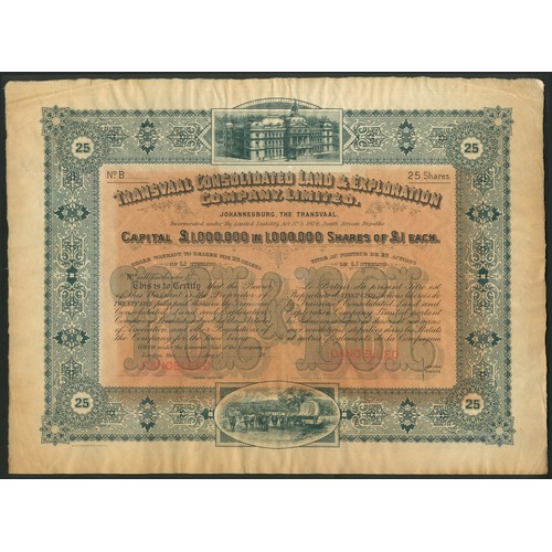 228 - South Africa: Transvaal Consolidated Land & Exploration Co. Ltd., 25 shares, 19- (circa 1905), c... 